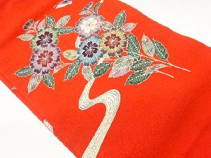 縮緬地手描き友禅花に流水・蝶模様名古屋帯